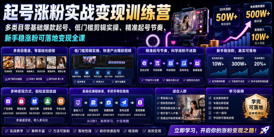 苗子起号涨粉实战变现训练营,多类目零基础爆款起号、精准起号节奏、新手稳涨粉可落地变现全课(更新0719) 苗子起号涨粉实战变现训练营,多类目零基础爆款起号、精准起号节奏、新手稳涨粉可落地变现全课(更新0719)