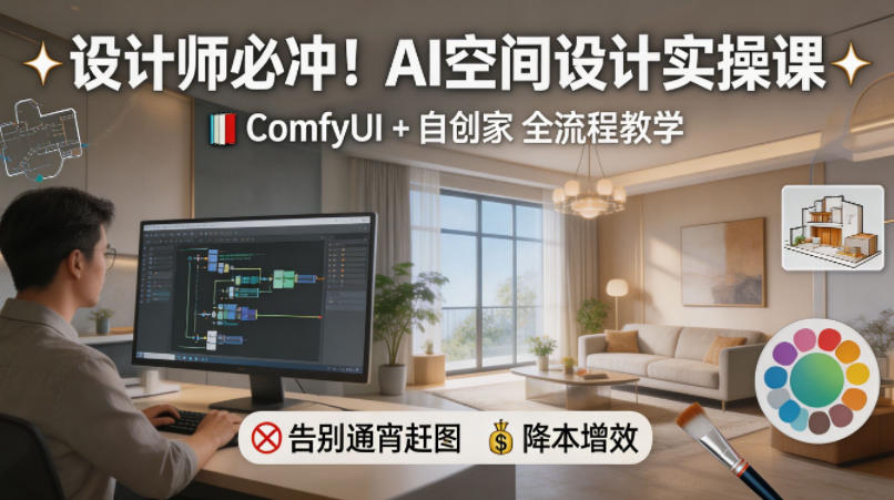 设计师必冲！AI空间设计实操课，ComfyUI+自创家全教学，告别通宵赶图，降本增效-九九网创