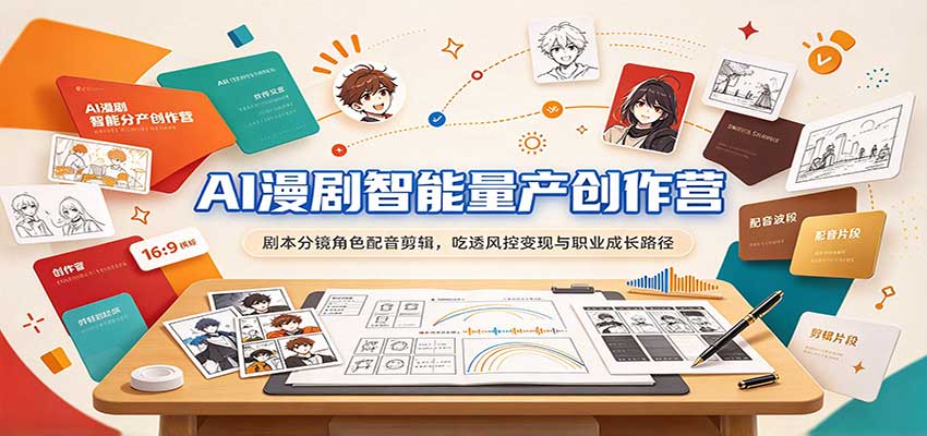 AI漫剧智能量产创作营:剧本分镜角色配音剪辑,吃透风控变现与职业成长路径-九九网创