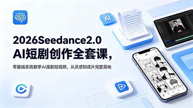 (18958期)2026Seedance2.0AI短剧创作全套课,零基础系统教学AI漫剧短视频,从灵感到成片完整落地-九九网创