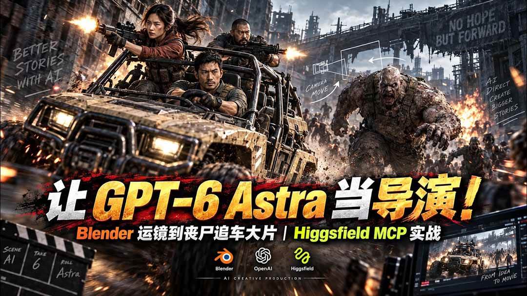 (20762期)【无水印】让 GPT-6 Astra 当导演!Blender 运镜到丧尸追车大片|Higgsfield MCP 实战-九九网创
