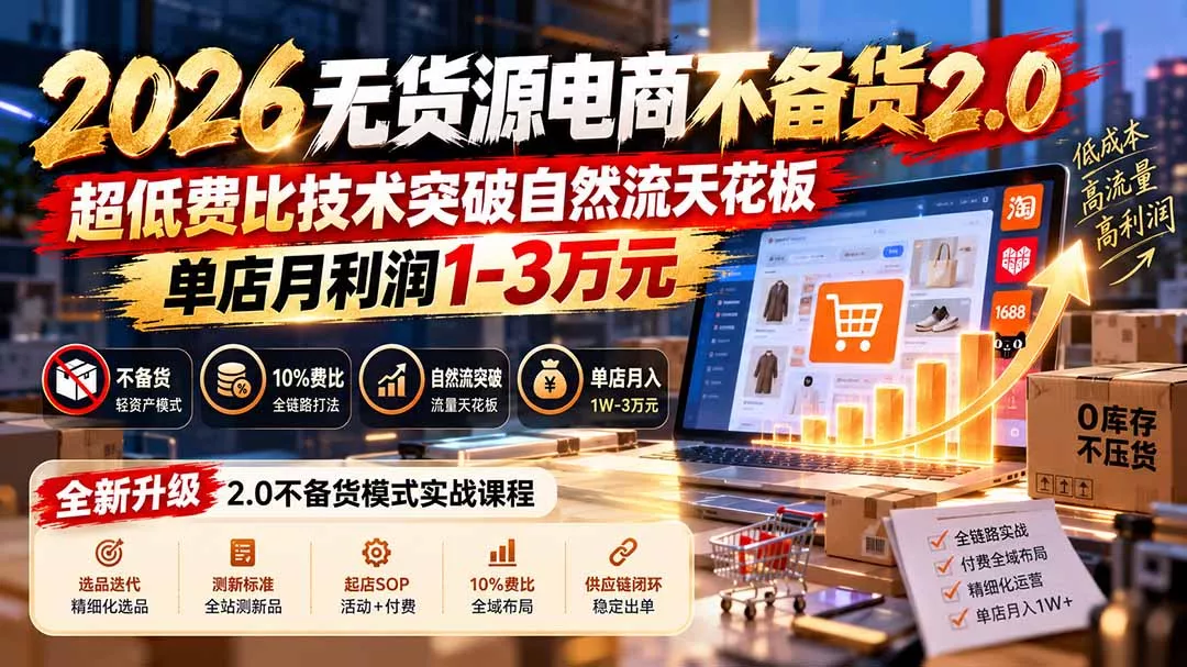 2026无货源电商不备货2.0【更新1010】：超低费比技术突破自然流天花板，单店月利润1-3万元-九九网创