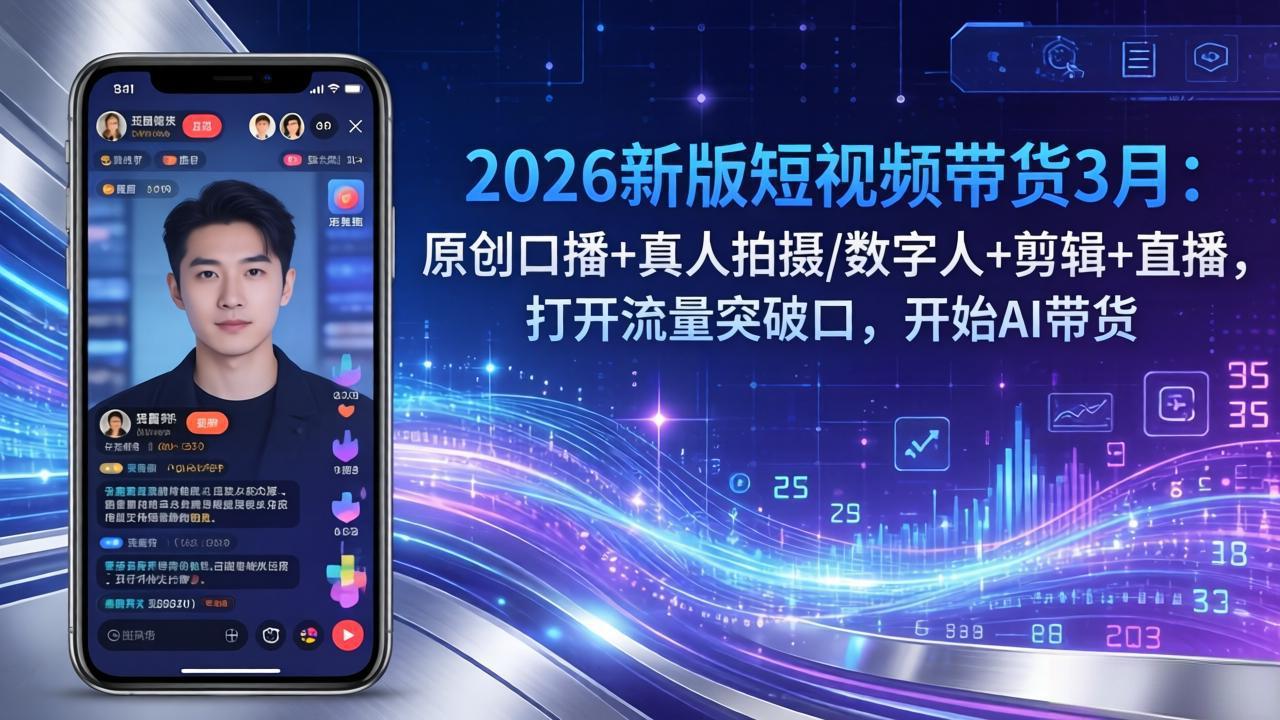 2026新版短视频带货3月：原创口播+真人拍摄/数字人+剪辑+直播，打开流量突破口，开始AI带货-九九网创