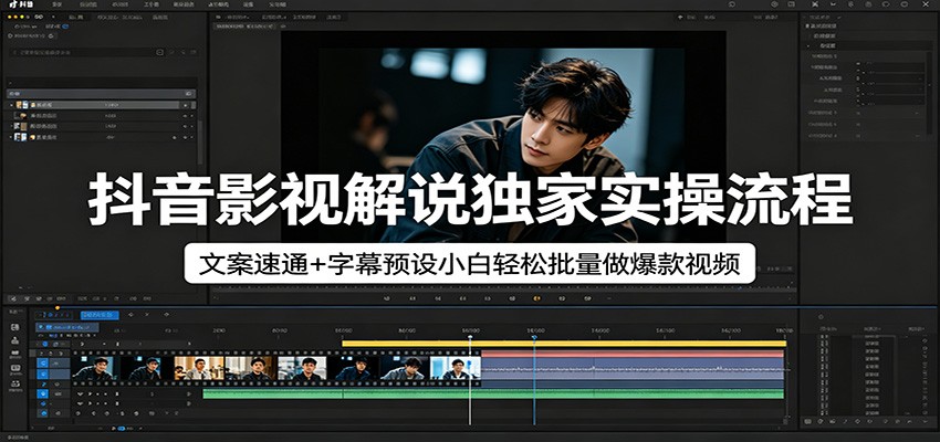 抖音影视解说独家实操流程，文案速通+字幕预设小白轻松批量做爆款视频-九九网创