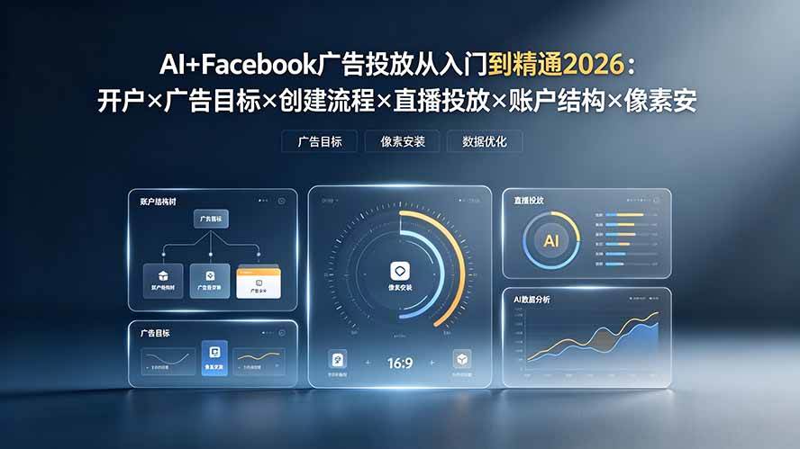 （19465期）AI+Facebook广告投放从入门到精通2026：开户×广告目标×创建流程×直播投放×账户结构×像素安装×AI赋能-九九网创