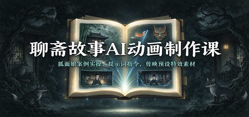 聊斋故事AI动画制作课：狐面娘案例实操，提示词指令，剪映预设特效素材-九九网创