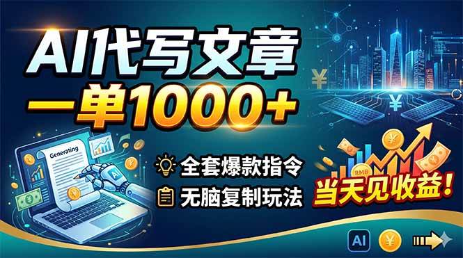 (18575期)AI代写文章,一单1000+,全套爆款指令+无脑复制玩法,当天见收益!-九九网创