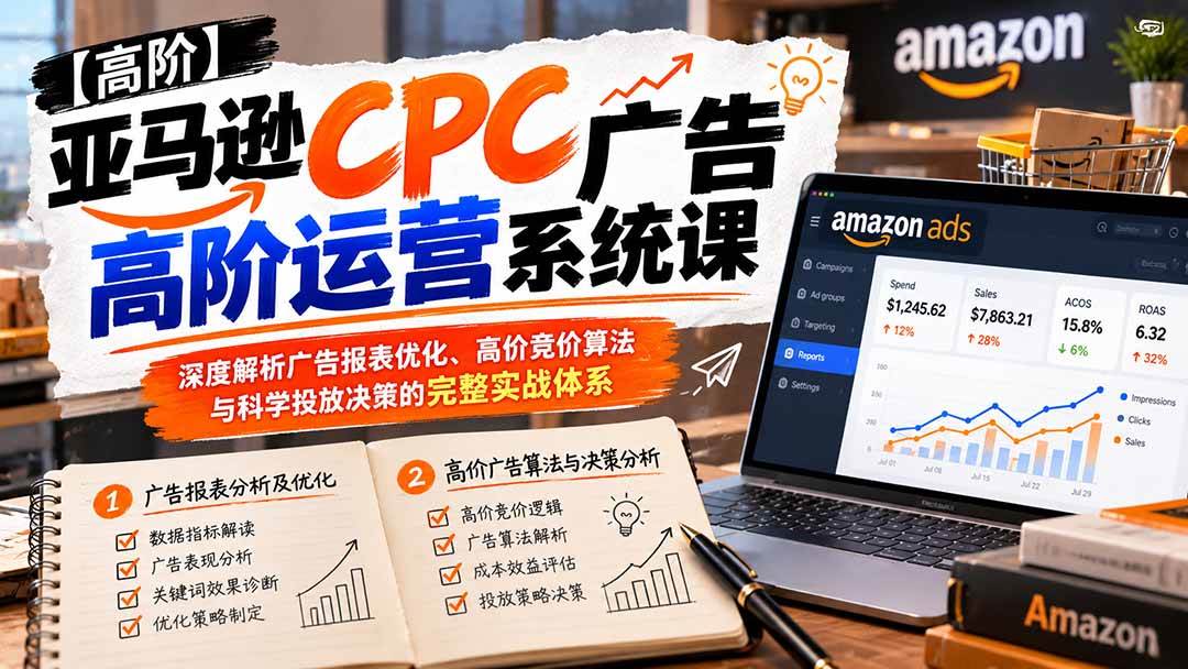 （20950期）亚马逊CPC广告高阶运营系统课：深度解析广告报表优化、高价竞价算法与科学投放决策的完整实战体系-九九网创
