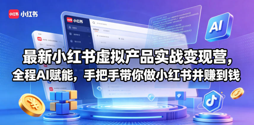 最新小红书虚拟产品实战变现营，全程AI赋能，手把手带你做小红书并赚到钱-九九网创