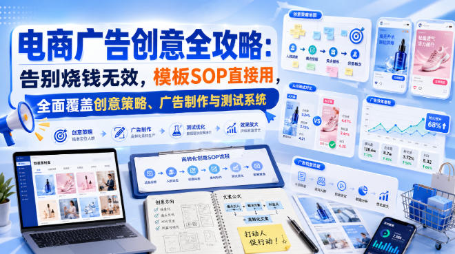 电商广告创意全攻略：告别烧钱无效，模板SOP直接用，全面覆盖创意策略、广告制作与测试系统【原创双语字幕】-九九网创