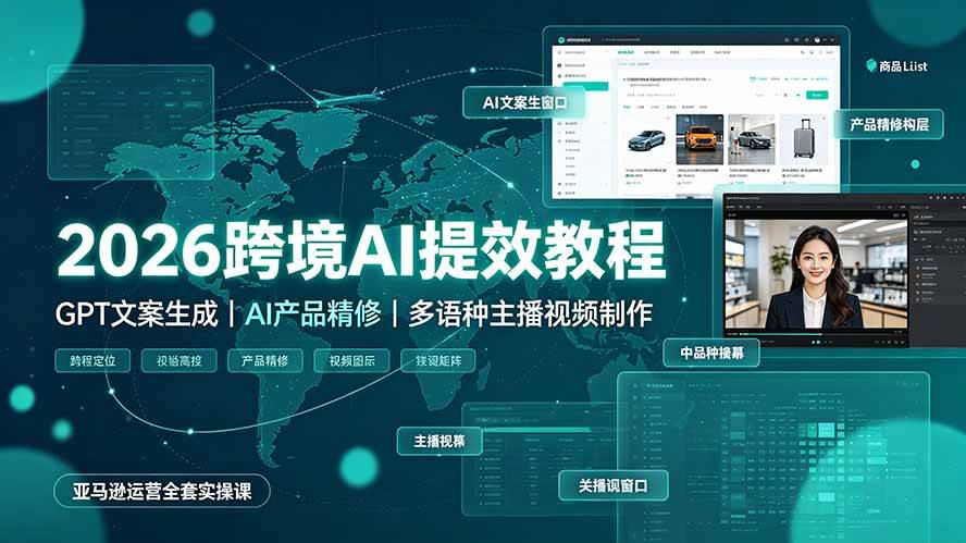 （19286期）2026跨境AI提效教程·GPT文案生成｜AI产品精修｜多语种主播视频制作，亚马逊运营全套实操课-九九网创