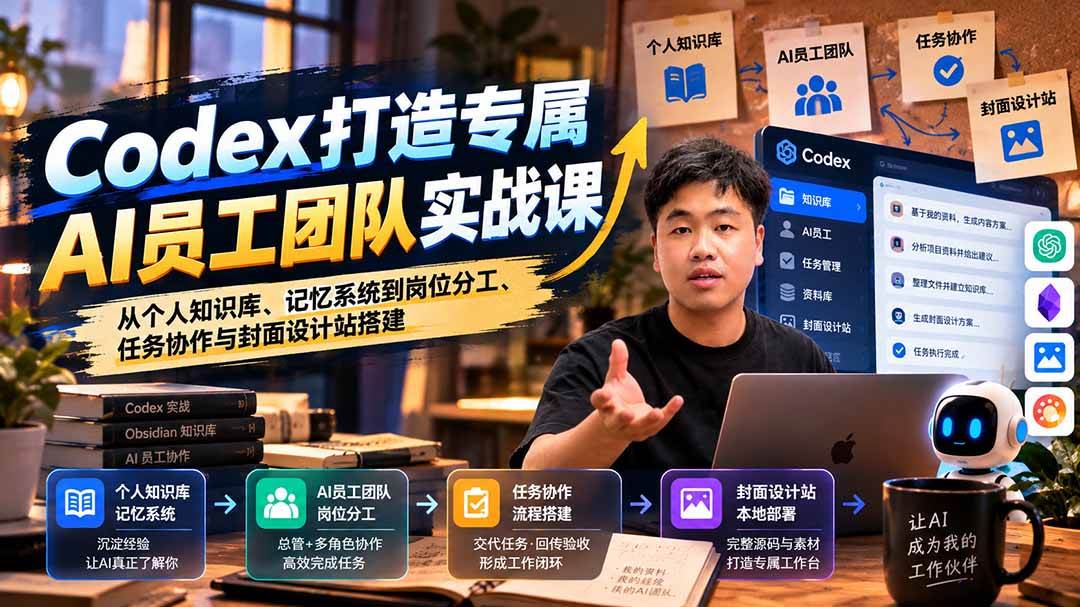 （20916期）【无水印】Codex打造专属AI员工团队实战课：从个人知识库、记忆系统到岗位分工、任务协作与封面设计站搭建-九九网创
