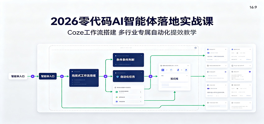 2026零代码AI智能体落地实战课：Coze工作流搭建，多行业专属自动化提效教学-九九网创