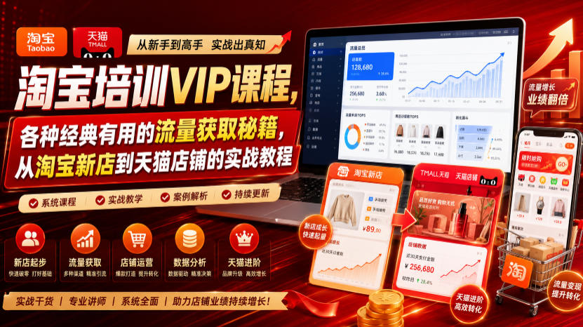 淘宝培训VIP课程，各种经典有用的流量获取秘籍，从淘宝新店到天猫店铺的实战教程（更新08月20日）-九九网创