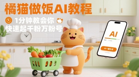 有趣的橘猫买菜做饭视频，用AI一键搞定，1分钟教会你，快速起千粉万粉号-九九网创