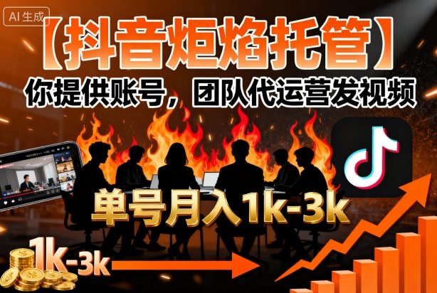 【抖音炬焰托管】你提供账号，团队代运营发视频，单号月入1k+【揭秘】-九九网创