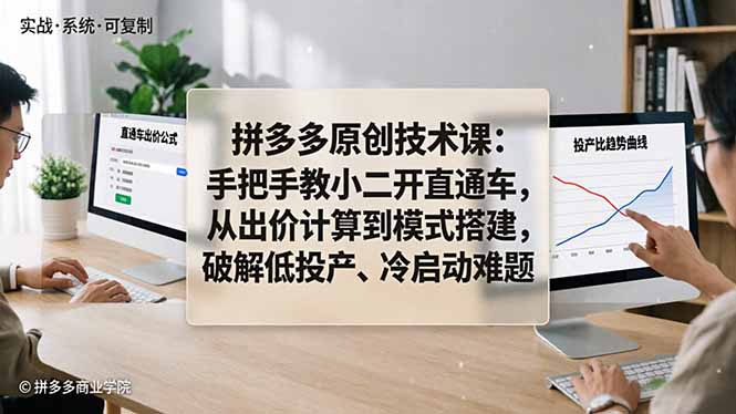 拼多多原创技术课：手把手教小二开直通车，从出价计算到模式搭建，破解低投产、冷启动难题-九九网创