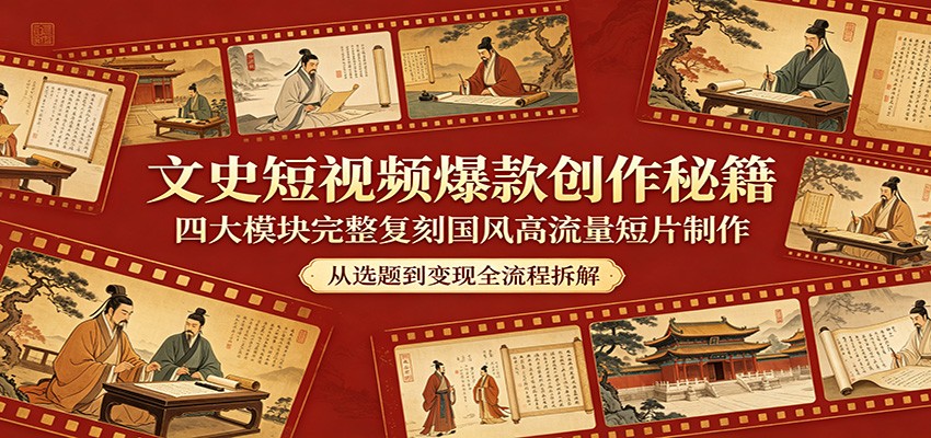 文史短视频爆款创作秘籍：四大模块完整复刻国风高流量短片制作-九九网创