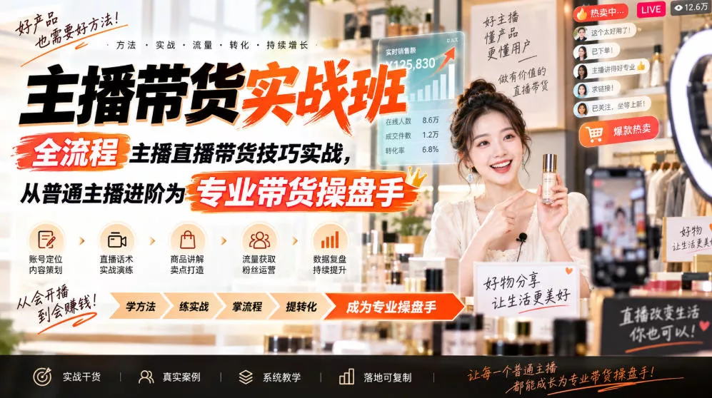 主播带货实战班ZB,全流程主播直播带货技巧实战,从普通主播进阶为专业带货操盘手 主播带货实战班ZB,全流程主播直播带货技巧实战,从普通主播进阶为专业带货操盘手
