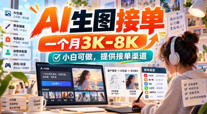 AI生图接单，一个月3K-8K，小白可做，提供接单渠道-九九网创