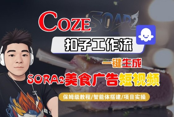 Coze扣子智能体工作流一键生成“SORA2美食广告“短视频，全流程保姆级教学-九九网创