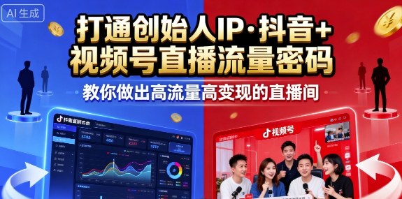 25年直播9-10两期线下课，打通创始人IP，抖音+视频号直播流量密码，教你做出高流量高变现的直播间-九九网创