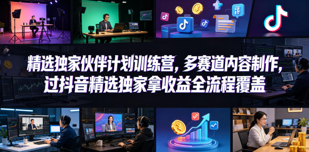 小豁食堂精选独家伙伴计划训练营，多赛道内容制作，过抖音精选独家拿收益全流程覆盖-九九网创