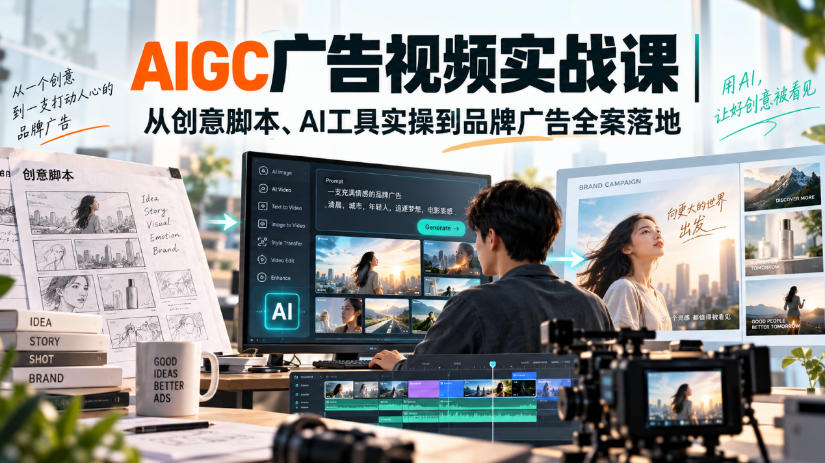 AIGC广告视频实战课｜从创意脚本、AI工具实操到品牌广告全案落地-九九网创