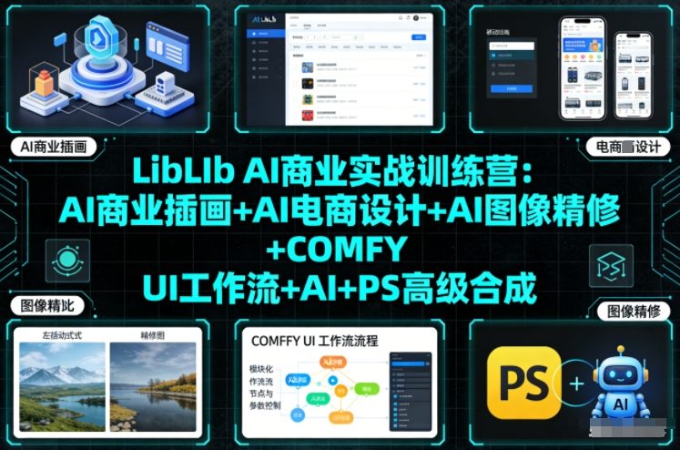 LibLIb AI商业实战训练营：AI商业插画+AI电商设计+AI图像精修+COMFY UI工作流+AI+PS高级合成-九九网创