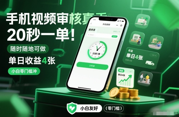 手机视频审核真香！20秒一单，随时随地可做，单日收益4张，小白零门槛冲【揭秘】-九九网创