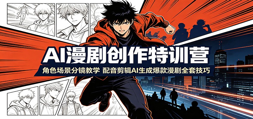 AI漫剧创作特训营:角色场景分镜教学,配音剪辑AI生成爆款漫剧全套技巧-九九网创