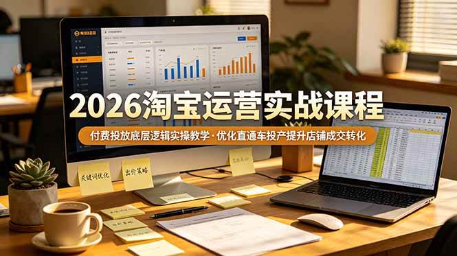 （19075期）2026 淘宝运营实战课程，付费投放底层逻辑实操教学，优化直通车投产提升店铺成交转化-九九网创