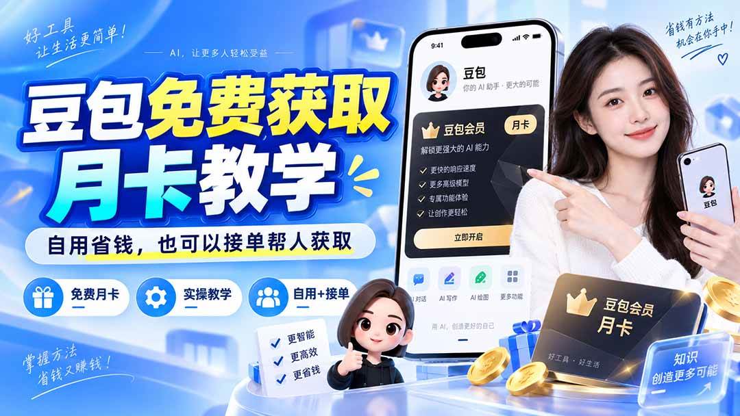 （20358期）豆包免费获取月卡教学，自用省钱，也可以接单帮人获取-九九网创