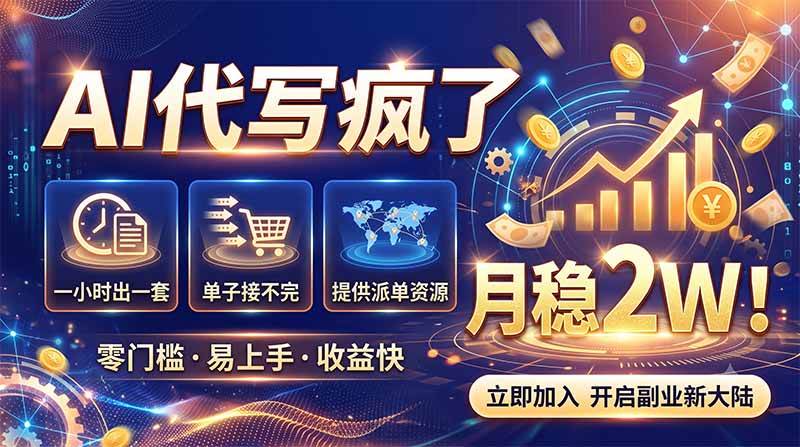 （19788期）2026捡钱副业：AI写稿一单5张，免费派单群，0门槛直接干-九九网创