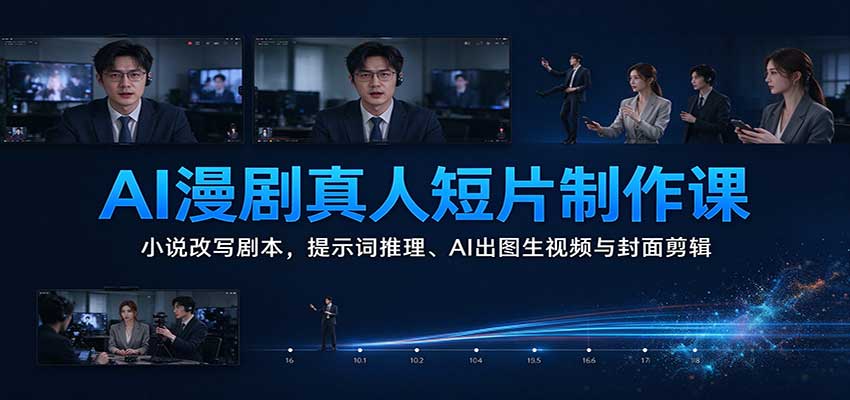 AI漫剧真人短片制作课：小说改写剧本，提示词推理、AI出图生视频与封面剪辑-九九网创