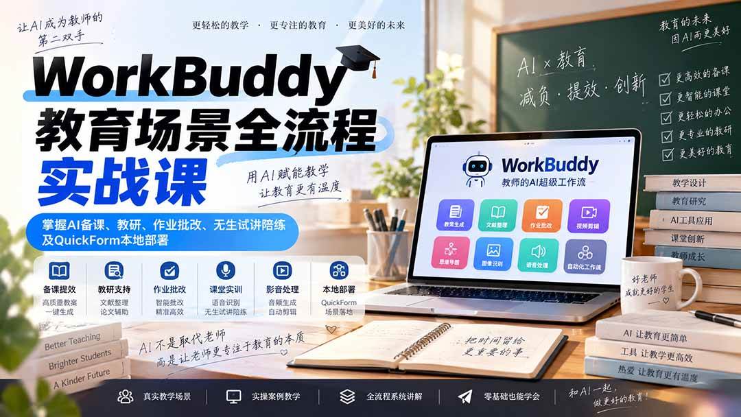 （20518期）WorkBuddy教育场景全流程实战课：掌握AI备课、教研、作业批改、无生试讲陪练及QuickForm本地部署-九九网创