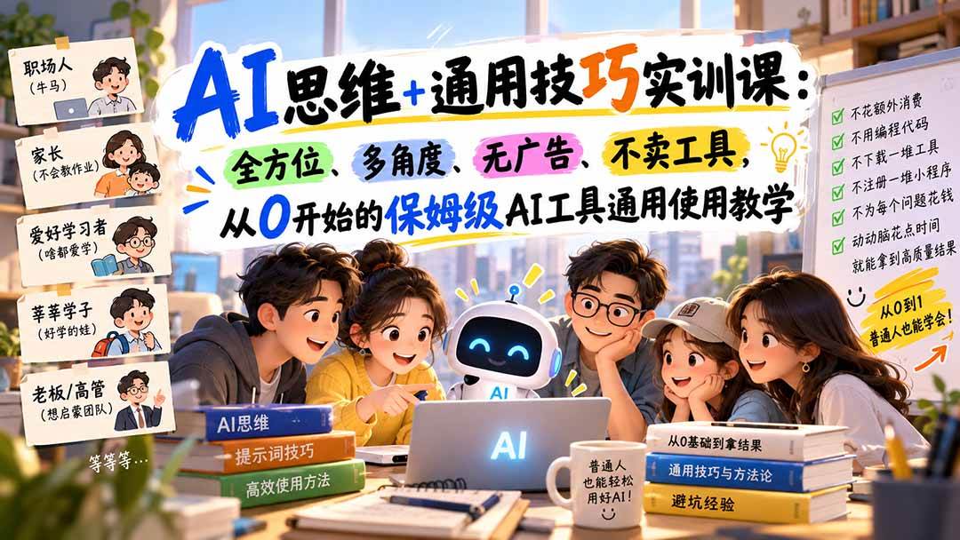 （20680期）AI思维+通用技巧实训课：全方位、多角度、无广告、不卖工具，从0开始的保姆级AI工具通用使用教学-九九网创