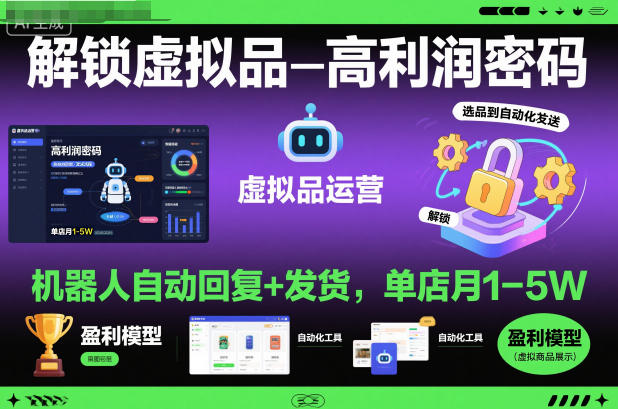 解锁虚拟品高利润密码：机器人自动回复+发货，单店月1-5W【揭秘】-九九网创