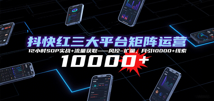 抖快红三大平台矩阵运营，12小时SOP实战+流量获取-风控-扩量，月引10000+线索-九九网创