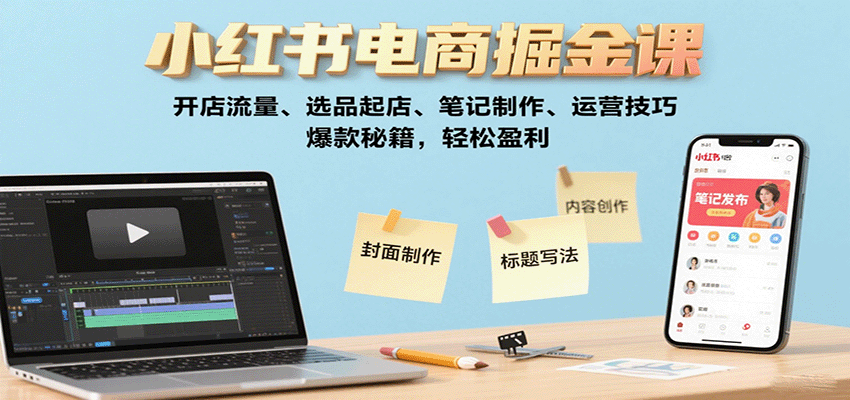 小红书电商掘金课：开店流量、选品起店、笔记制作、运营技巧，爆款秘籍，轻松盈利-九九网创
