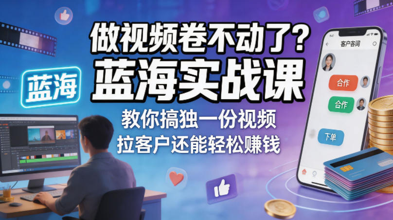 做视频卷不动了？蓝海实战课教你搞独一份视频，拉客户还能轻松賺钱！【原创双语字幕】-九九网创