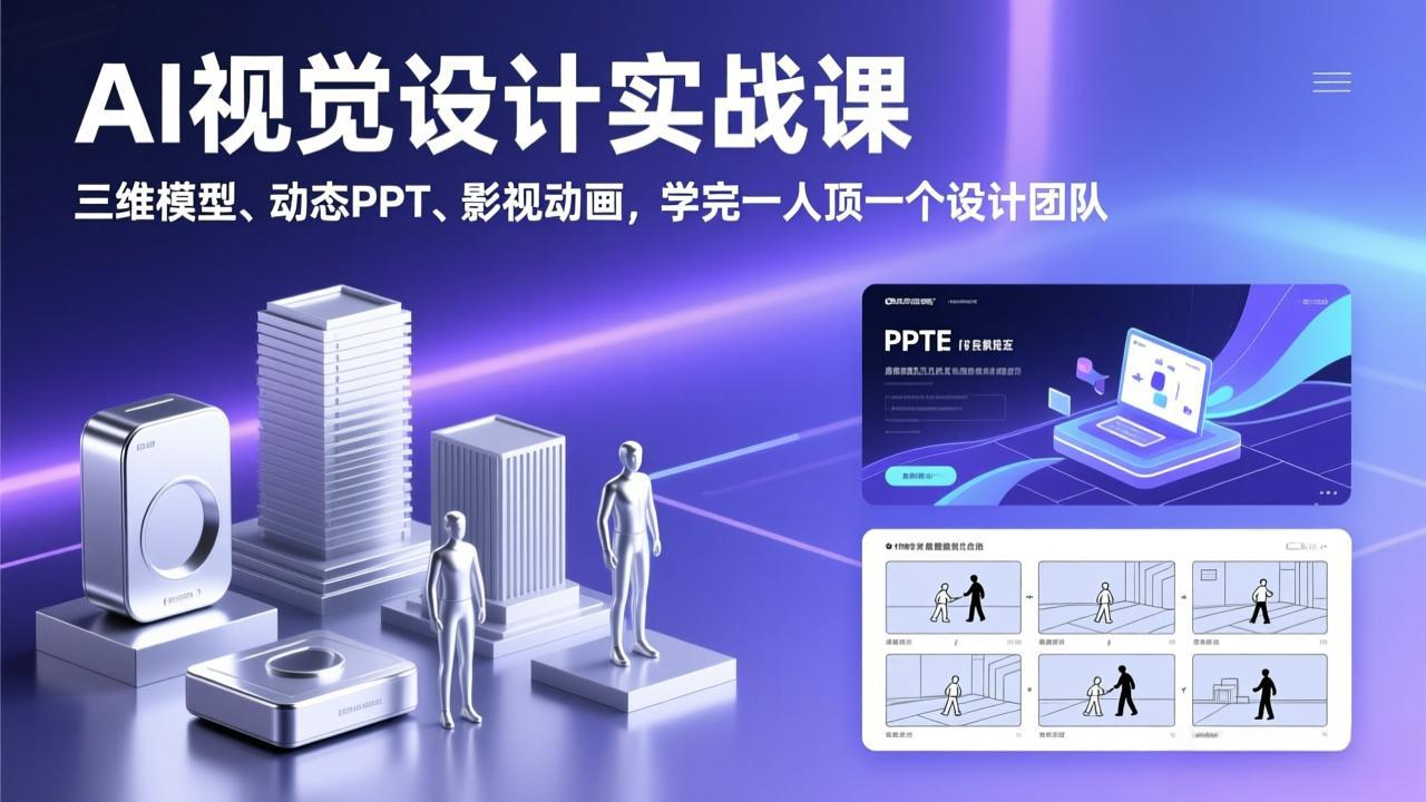 AI视觉设计实战课，三维模型、动态PPT、影视动画，学完一人顶一个设计团队-九九网创