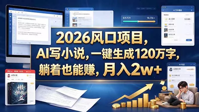 2026 风口项目，AI 写小说，一键生成 120 万字，躺着也能赚，月入 2w +-九九网创