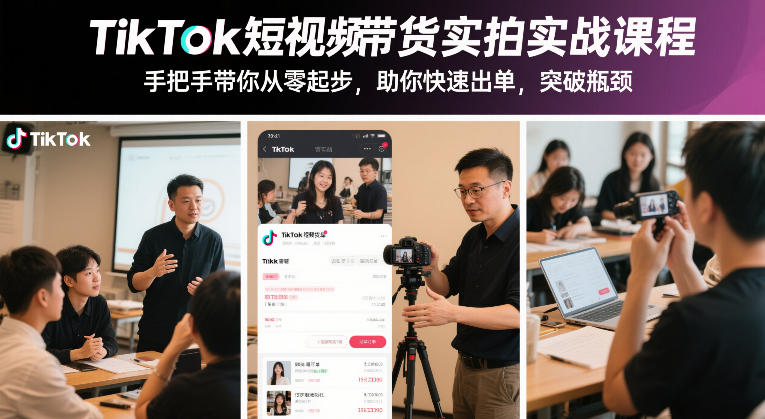 TikTok短视频带货实拍实战课程，手把手带你从零起步，助你快速出单，突破瓶颈-九九网创