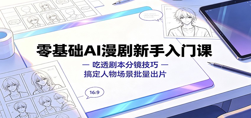 零基础AI漫剧新手入门课：吃透剧本分镜技巧，搞定人物场景批量出片-九九网创