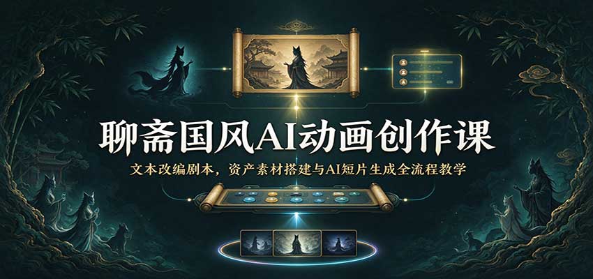 聊斋国风AI动画创作课：文本改编剧本，资产素材搭建与AI短片生成全流程教学-九九网创