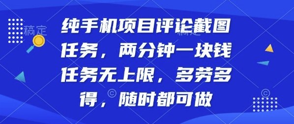 纯手机项目评论截图任务，两分钟一块钱多劳多得，随时随地都能做【揭秘】-九九网创