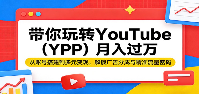带你玩转YouTube(YPP)月入过万：从账号搭建到多元变现，解锁广告分成与精准流量密码-九九网创