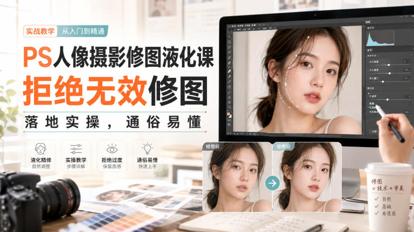 PS人像摄影修图液化课，拒绝无效修图，落地实操，通俗易懂-九九网创
