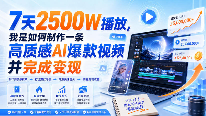7天2500W播放，我是如何制作一条高质感AI爆款视频并完成变现-九九网创